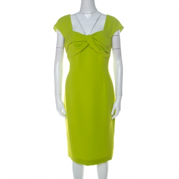 Pre Owned Escada Meadow Green Crepe Pleated Bodice Detail Sleeveless Danicara Dress L