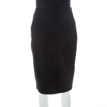 Pre Owned Escada Black Stretch Knit Paneled Roselis Pencil Skirt M