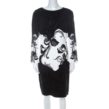 Pre Owned Escada Monochrome Floral Embroidered Daby Shift Dress M