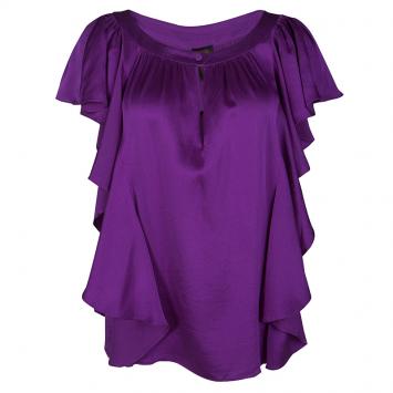 Pre Owned Escada Purple Textured Silk Ruffle Top XS
