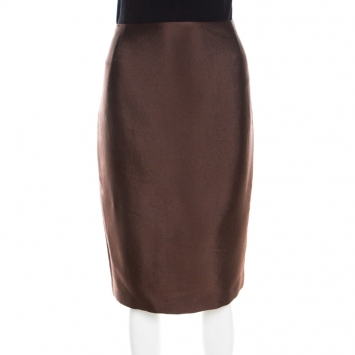 Pre Owned Escada Brown Hammered Satin Tailored Pencil Skirt M