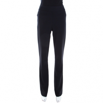 Pre Owned Escada Navy Blue Stretch Crepe Straight Leg Tritara Trousers M