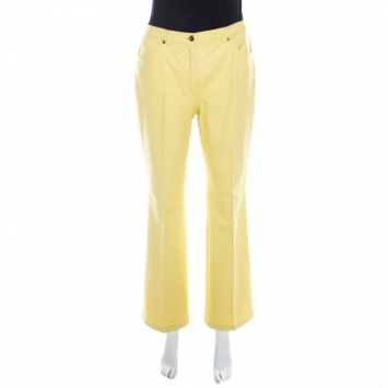 Pre Owned Escada Yellow Cotton Stretch Denim High Rise Flared Jeans M