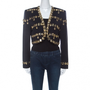 Pre Owned Escada Black Wool Gold Bead Embellished Vintage Jacket L