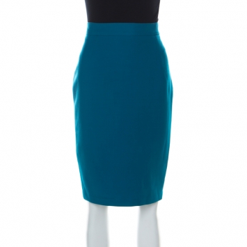 Pre Owned Escada Blue Wool Pencil Skirt M