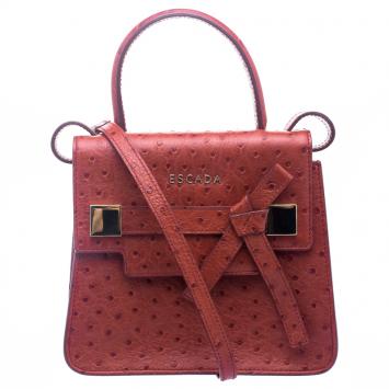 Pre Owned Escada Cherry Ostrich Embossed Leather Mini Top Handle Bag 
