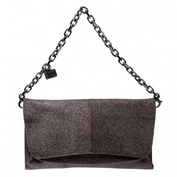 Pre Owned Escada Dark Beige Lizard Glitter Chain Clutch
