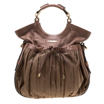 Pre Owned Escada Brown Pleated Leather Hobo