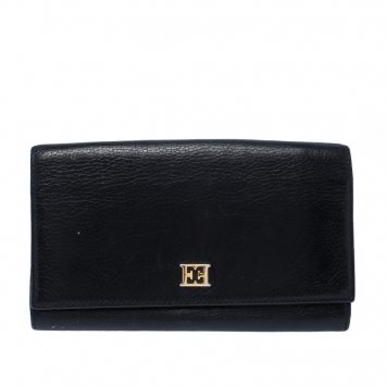 Pre Owned Escada Black Leather Flap Continental Wallet