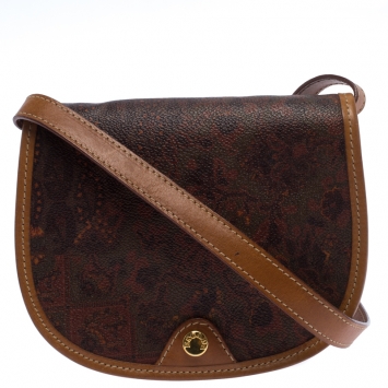 Pre Owned Escada Brown Floral Paisley Print Canvas Small Vintage Crossbody Bag