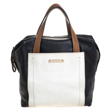 Pre Owned Escada Tri Color Leather Zip Satchel