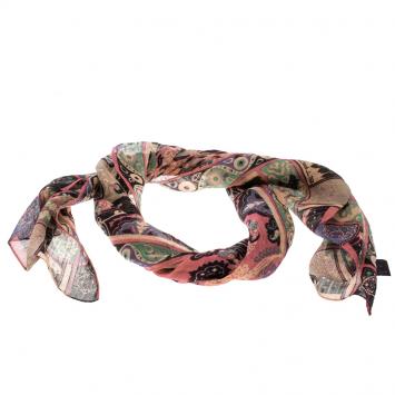 Pre Owned Etro Multicolor Printed Linen and Silk Stole