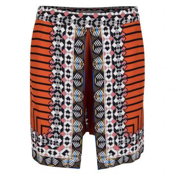 Pre Owned Etro Orange Printed Silk Mini Skirt-Shorts S
