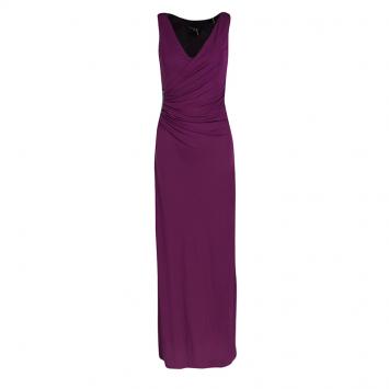Pre Owned Etro Purple Knit Draped Embellished Waist Detail Sleeveless Maxi Dress S