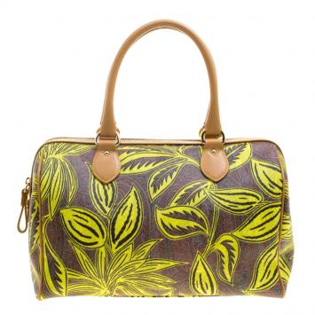 Pre Owned Etro Neon Green Paisley Printed Coated Canvas Satchel