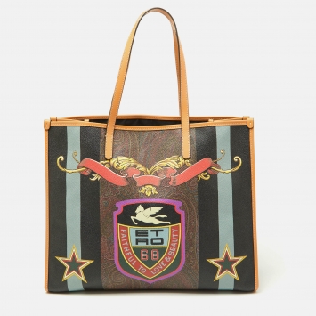 Pre Owned Etro Multicolor Paisley Printed Coated Canvas and Leather Shopper Tote