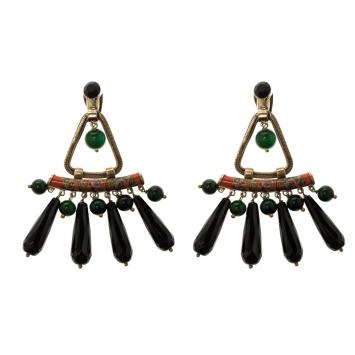 Pre Owned Etro Multi color Pendant Drop Gold Tone Long Clip-on Earrings