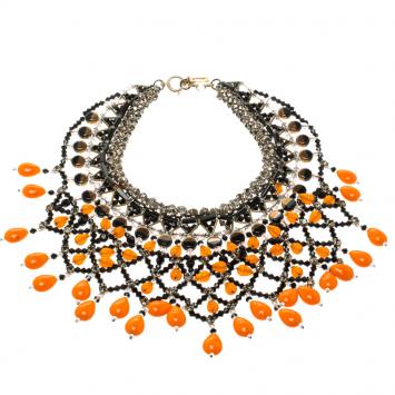 Pre Owned Etro Multicolor Crystal Beaded Statement Drop Necklace
