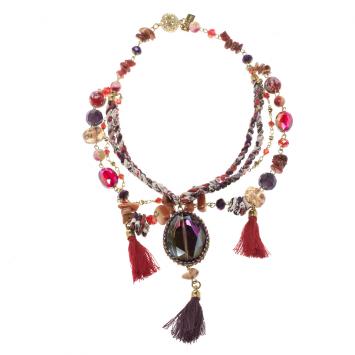 Pre Owned Etro Multicolor Beads Crystal Gold Tone Multi-layer Tassel Necklace 