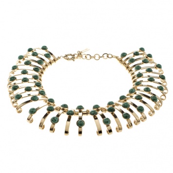 Pre Owned Etro Green Cabochon Gold Tone Binder Choker Necklace