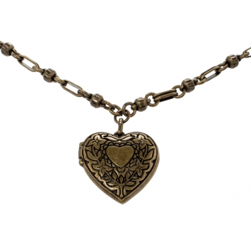 Pre Owned Etro Textured Heart Locket Gold Tone Long Necklace