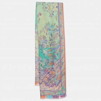 Pre Owned Etro Multicolor Paisley Print Silk and Cashmere Scarf