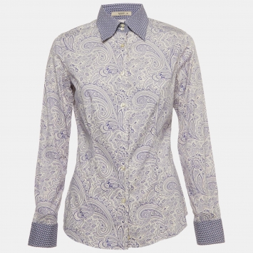 Etro Blue Paisley Print Cotton Button Front Shirt S 