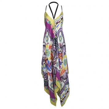 Pre Owned Etro Multicolor Printed Silk Tie Detail Sleeveless Dress S