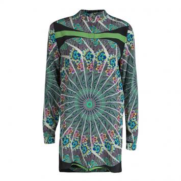 Pre Owned Etro Multicolor Printed Silk Mandarin Collar Long Sleeve Button Front Blouse S
