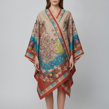 Pre Owned Etro Beige Jacquard Floreale Garden Of Ninfa Cape One Size 