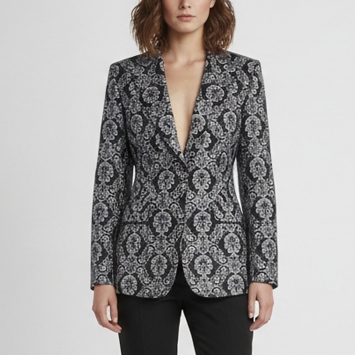Pre Owned Etro Navy Blue Graphic Jacquard Tailored Blazer M 