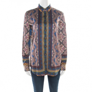 Pre Owned Etro Multicolor Baroque Printed Cotton Long Sleeve Button Front Shirt M