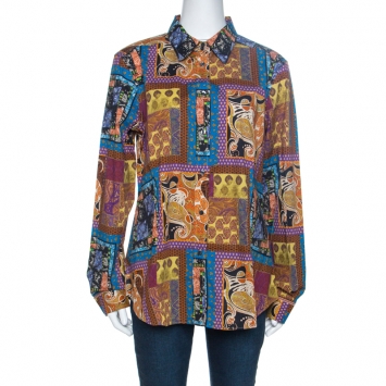 Pre Owned Etro Multicolor Patchwork Print Cotton Button Front Shirt XL