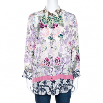 Pre Owned Etro Multicolor Floral Print Silk Long Sleeve Blouse L