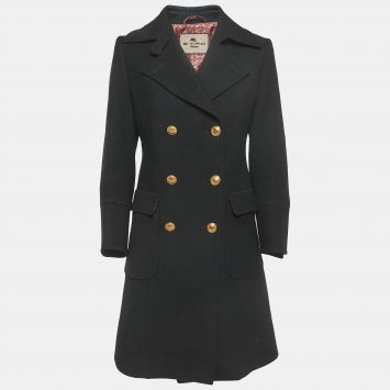 Pre Owned Etro Black Wool Double Breasted Coat M