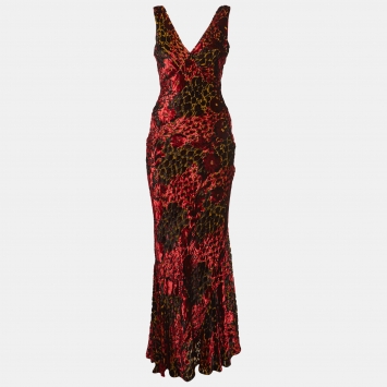 Pre Owned Etro Multicolor Velvet Patterned Silk Blend Maxi Dress S