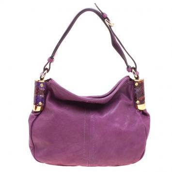 Pre Owned Etro Purple Leather Python Detail hobo