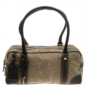 Pre Owned Etro Beige Paisley Printed Fabric Bowling Bag