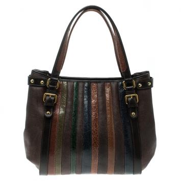 Pre Owned Etro Multicolor Paisley Printed and Lizard Embossed Leather Tote