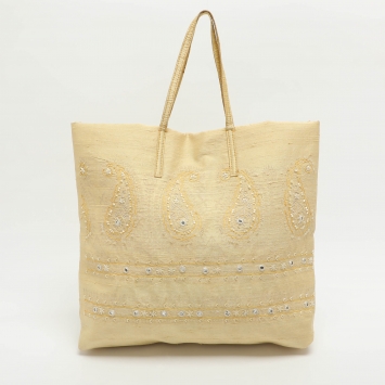 Pre Owned Etro Embellished Yellow Fabric Tote