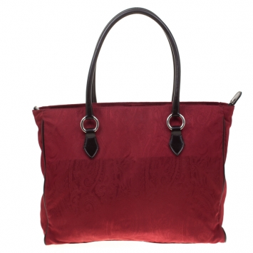 Pre Owned Etro Red Paisley Canvas Shopper Tote