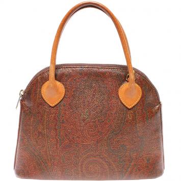 Pre Owned Etro Brown Paisley Printed Coated Canvas Satchel
