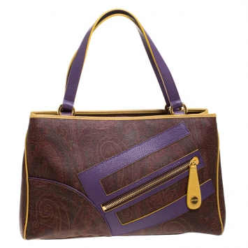 Pre Owned Etro Tri Color Paisley Print Coated Canvas and Leather Logo Tote