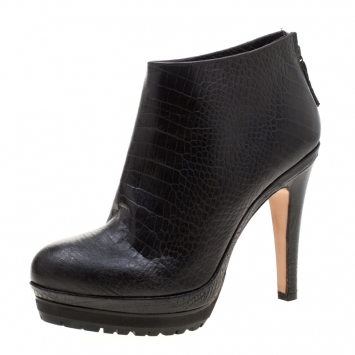 Pre Owned Etro Black Embossed Leather Ankle Platform Boots Size 40
