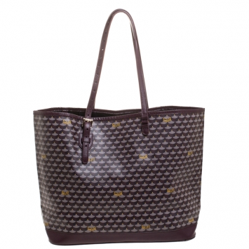 Pre Owned Faure Le Page Burgundy Coated Canvas and Leather Tote