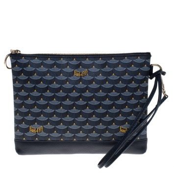 Pre Owned Faure Le Page Blue Coated Canvas Wristlet Clutch