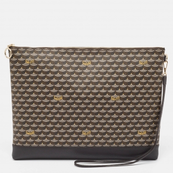 Pre Owned Faure Le Page Black Coated Canvas and Leather Wristlet Pouch