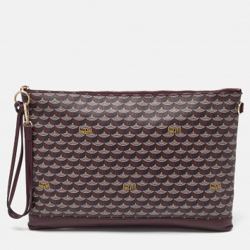 Pre Owned Faure Le Page Burgundy Coated Canvas and Leather Wristlet Pouch
