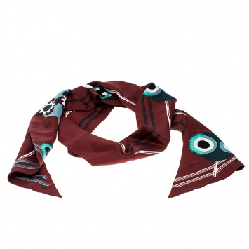 Pre Owned Fendi Red Monster Print Silk Maxi Wrappy Scarf