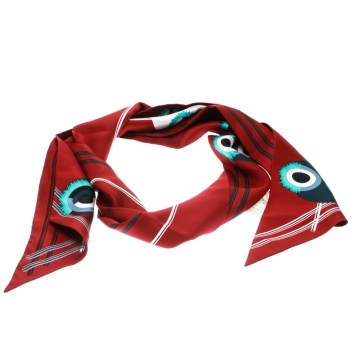 Pre Owned Fendi Red Monster Print Silk Maxi Wrappy Scarf